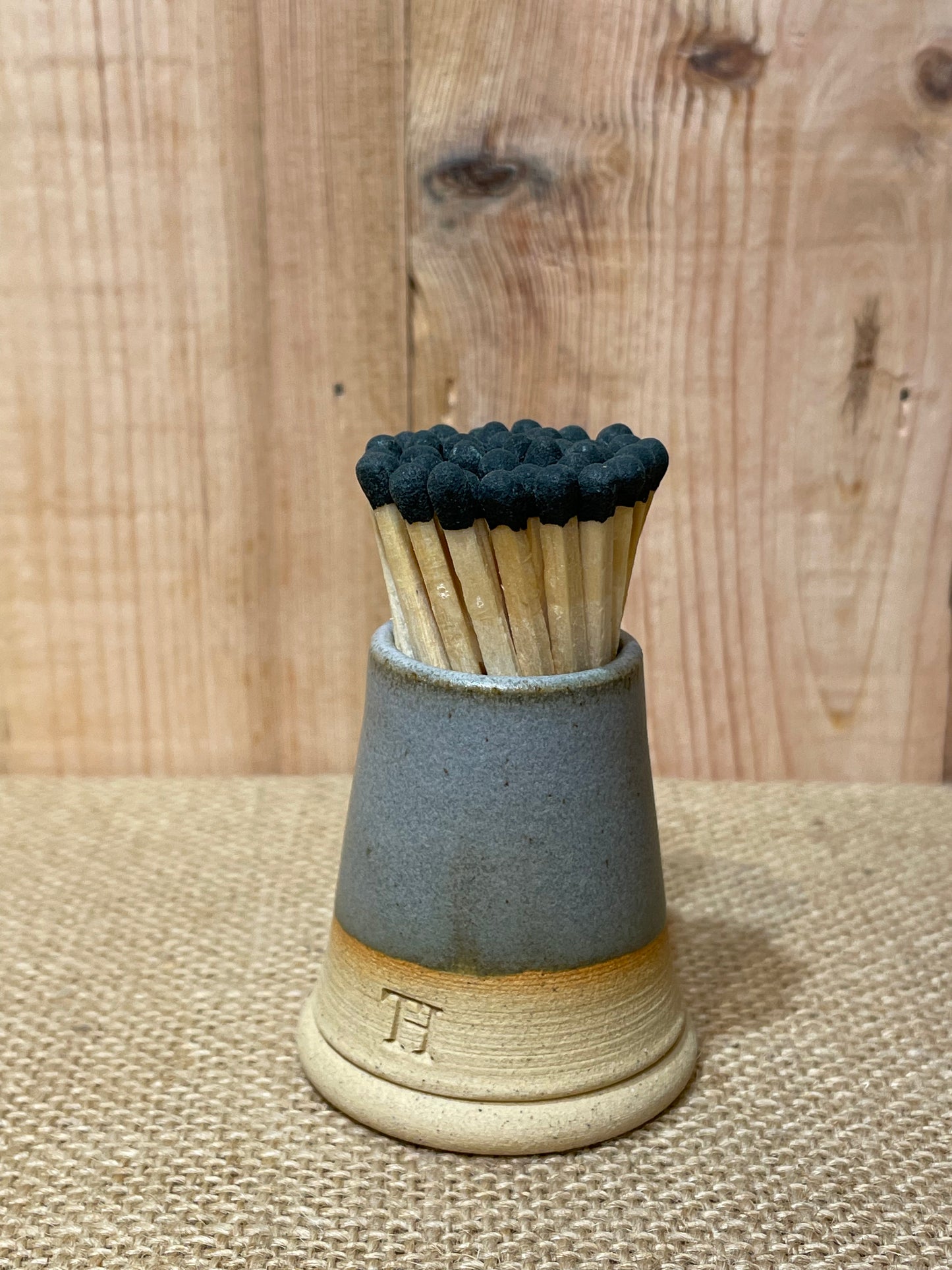 Match Pot with Striker and Matches - Blue Grey