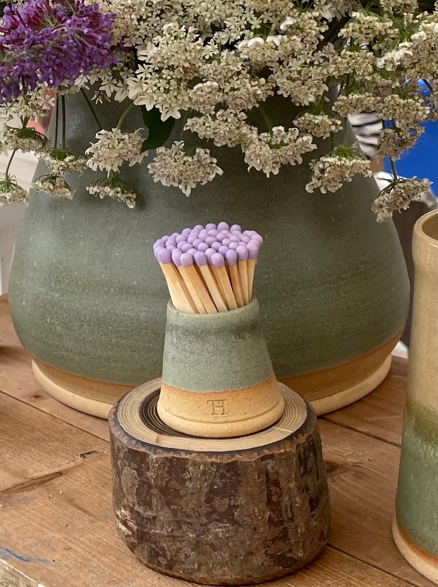 Match Pot Striker with Matches - Sage Green