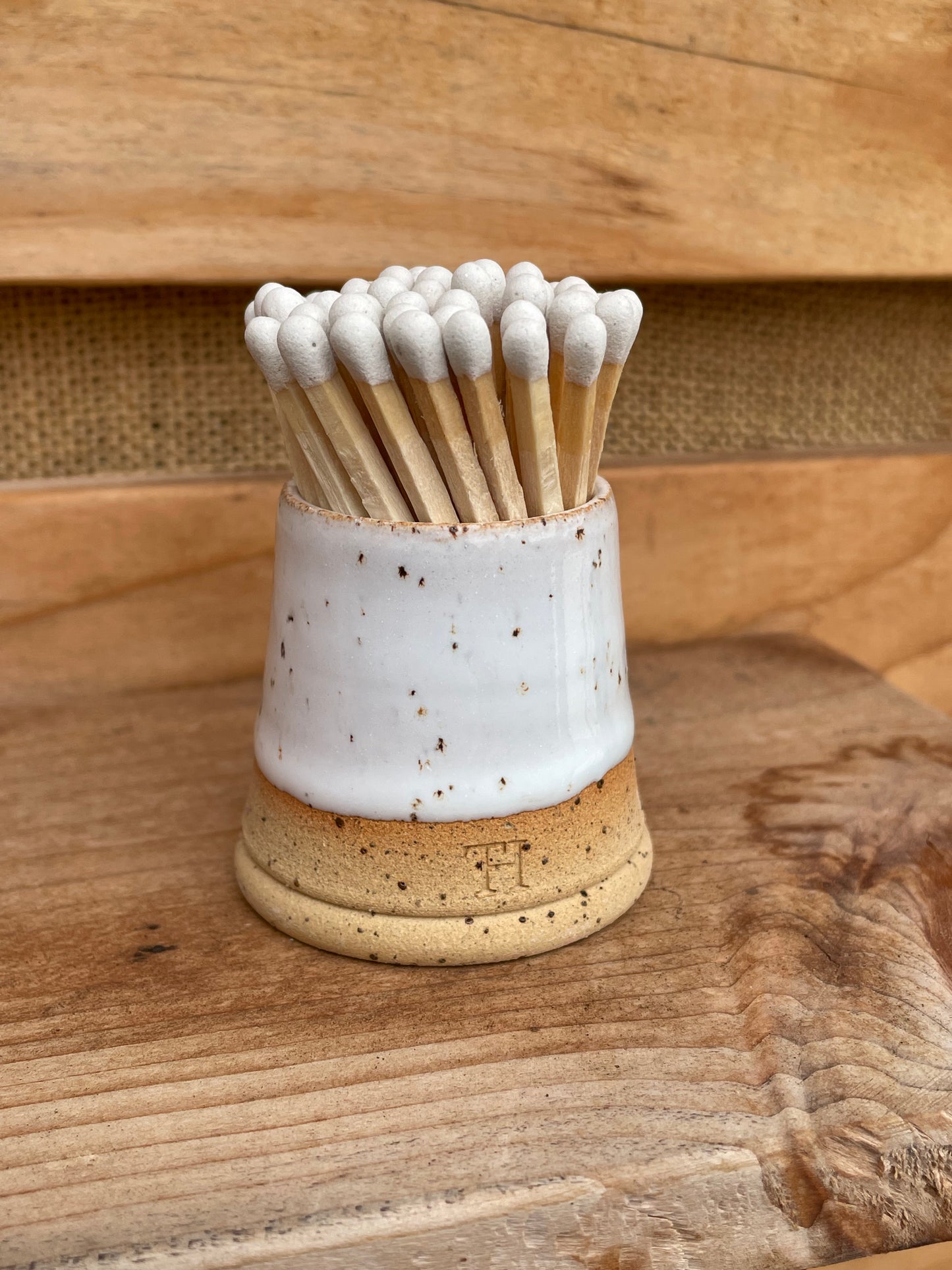 Match Pot with Striker and Matches - Speckled White