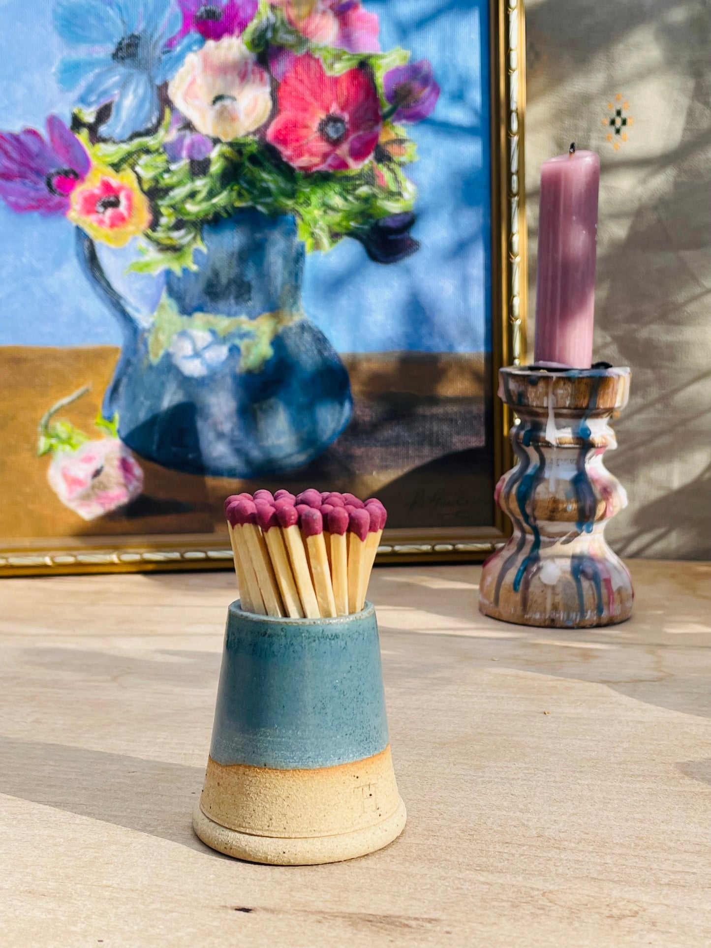 Match Pot with Striker and Matches -  Teal