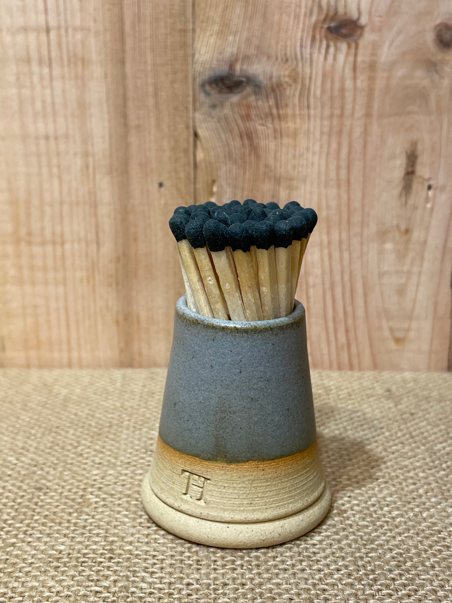 Match Pot with Striker and Matches -  Stone Grey