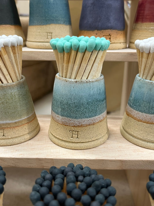 Match Pot with Striker and Matches -  Ocean Blue