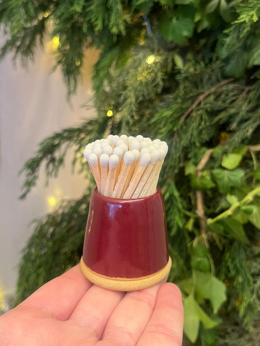 Match Pot with Striker and Matches - Burgundy