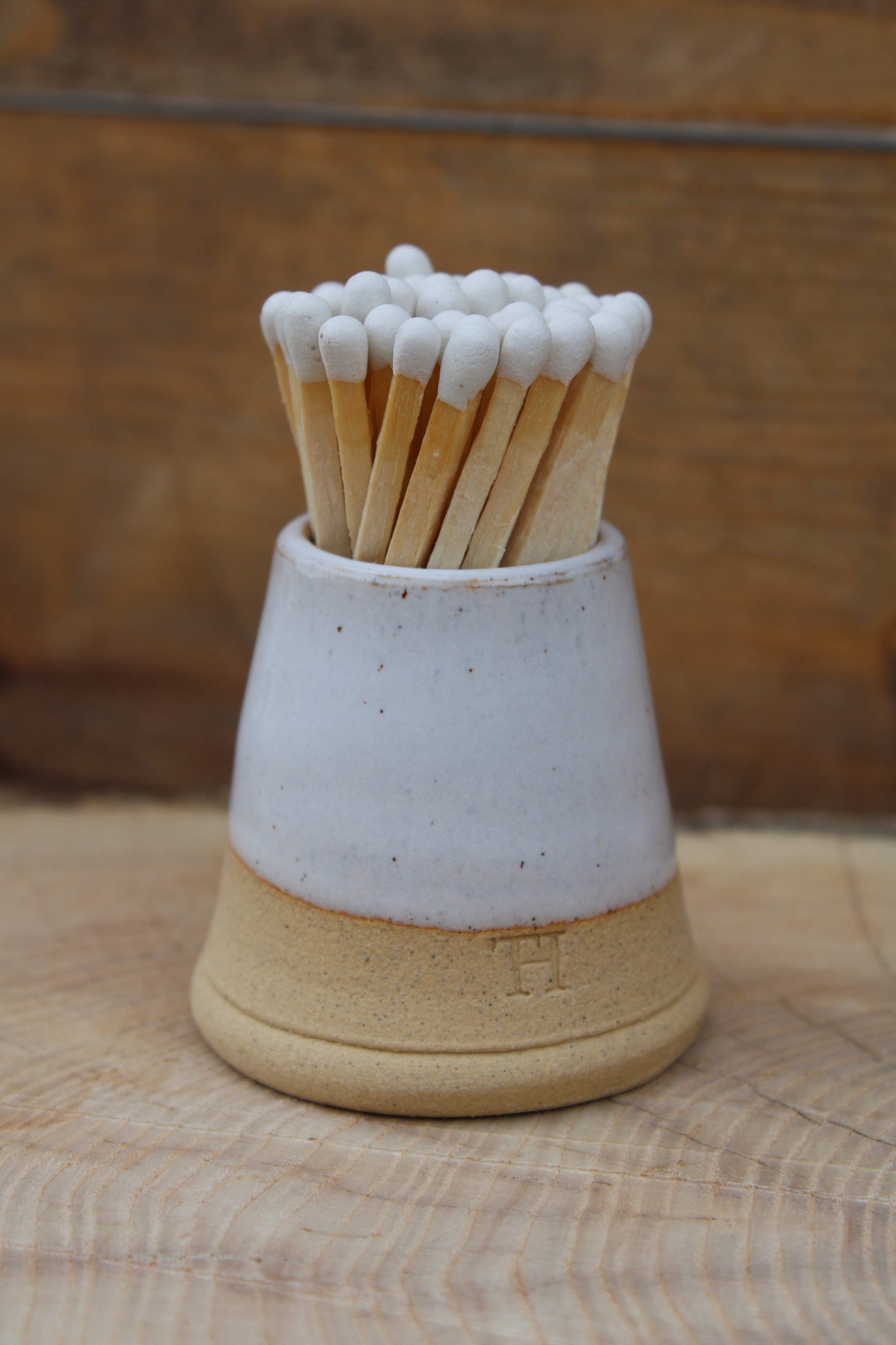 Handmade Pottery Match Pot with Striker and Matches - White – TH Pottery