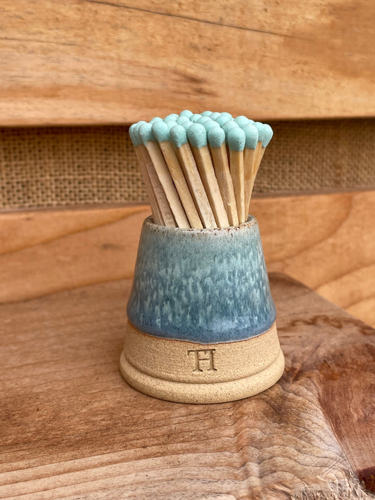 Match Pot with Striker and Matches -  Ocean Blue