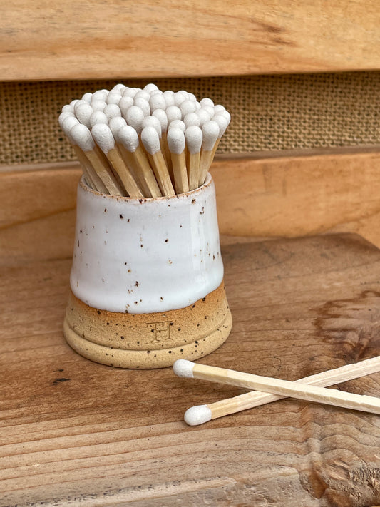 Match Pot with Striker and Matches -  Speckled White