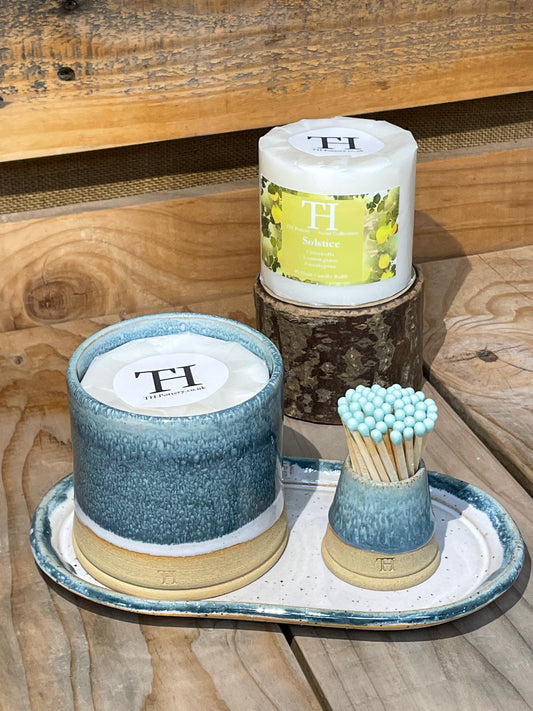 Solstice Candle and Match Pot Gift Set - Ocean