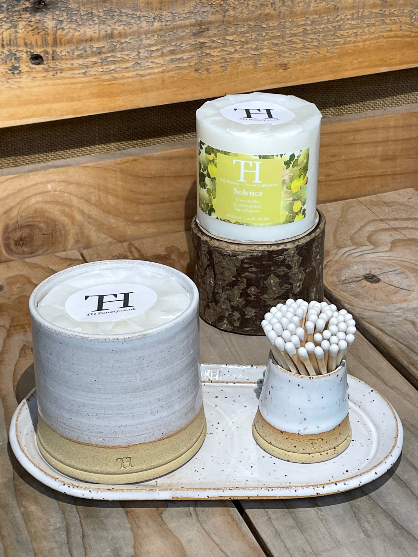 Solstice Candle and Match Pot Gift Set - White